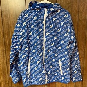 Adidas Men Jacket AOP Windbre Blue print white logo Windbreaker CE1550 Sz M